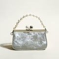 Silver Pearl Ball Clasp Top Handle Bag-0
