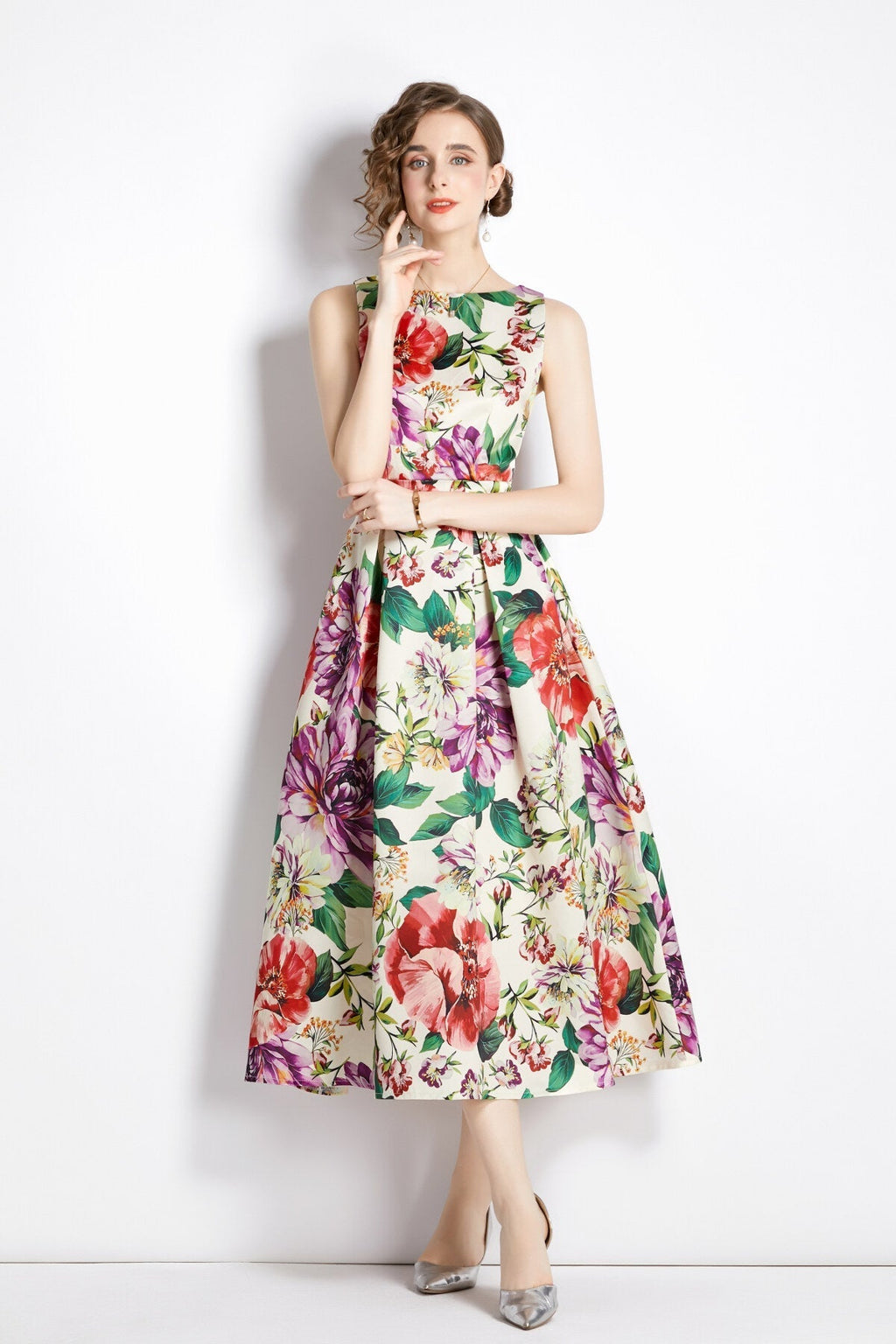 Sleeveless High Waist Structured A Line Dress-0