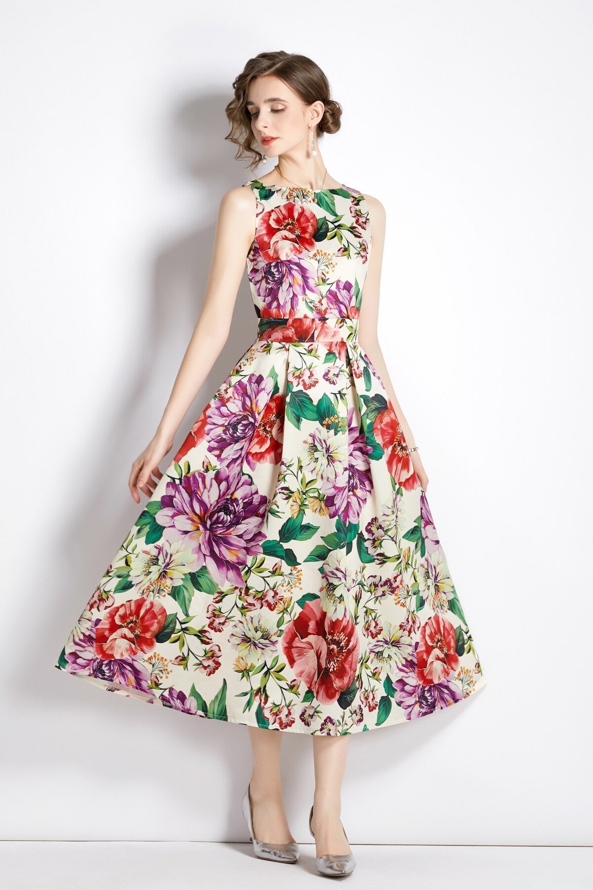 Sleeveless High Waist Structured A Line Dress-2