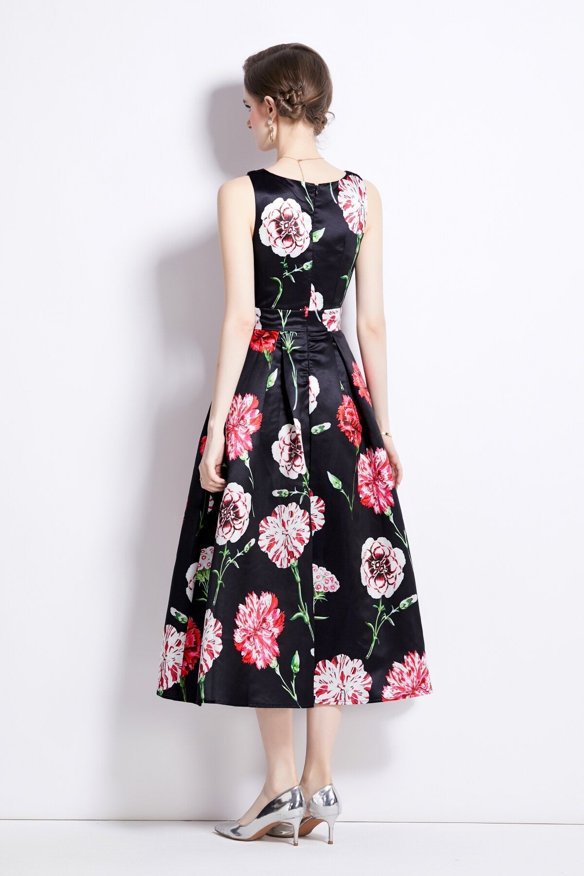 Sleeveless High Waist Tailored Fit and Flare A Line Dress-3