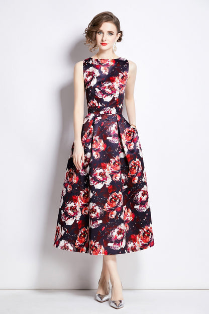 Sleeveless High Waisted Structured Cut A Line Dress-5