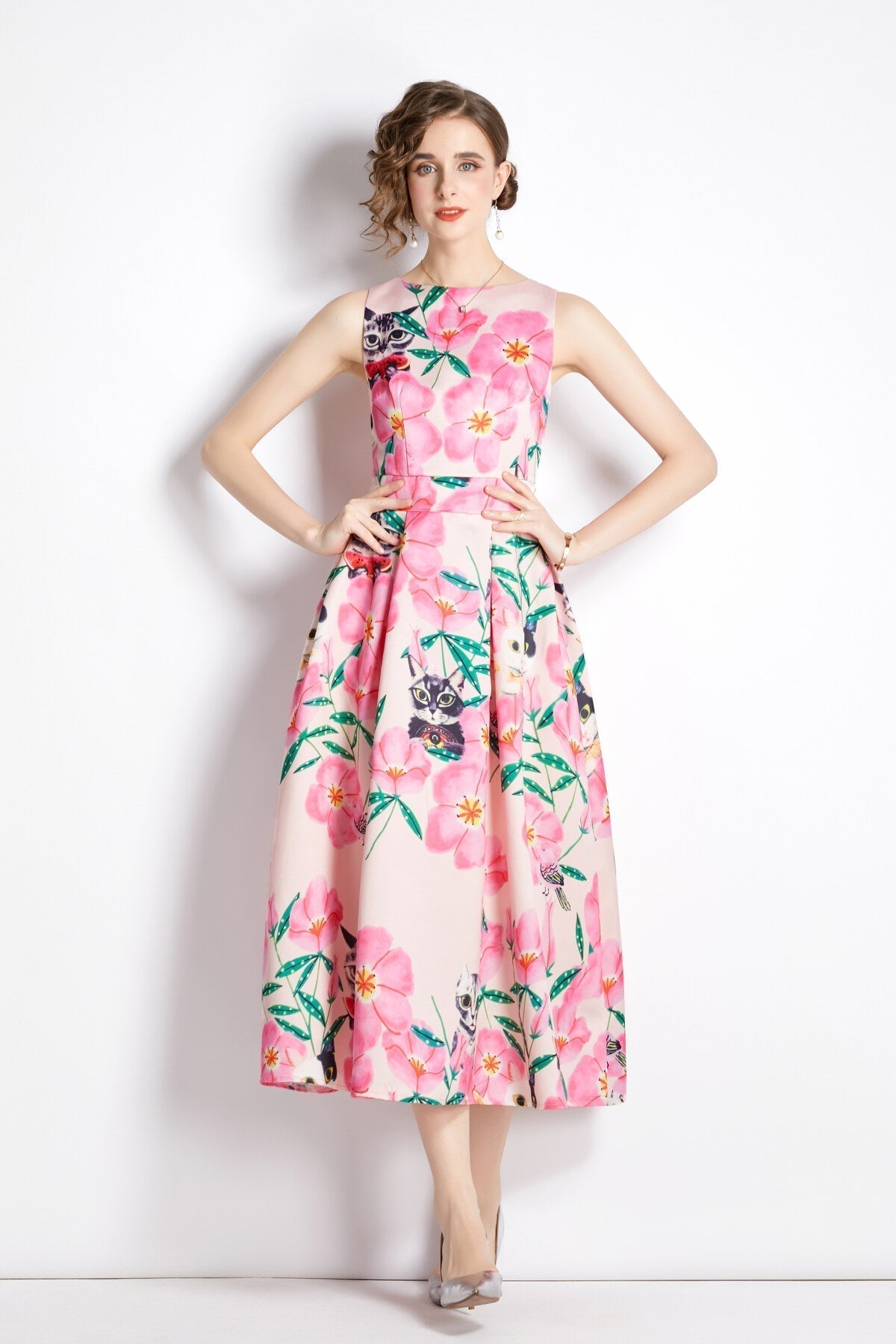 Sleeveless Structured Tailoring High Waisted Dress-5