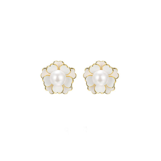 Snowy Camellia White Earrings-0