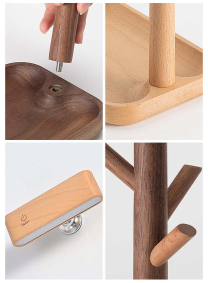 Solid Wood Detachable LED Small Table Lamp with Rack Organizer-3