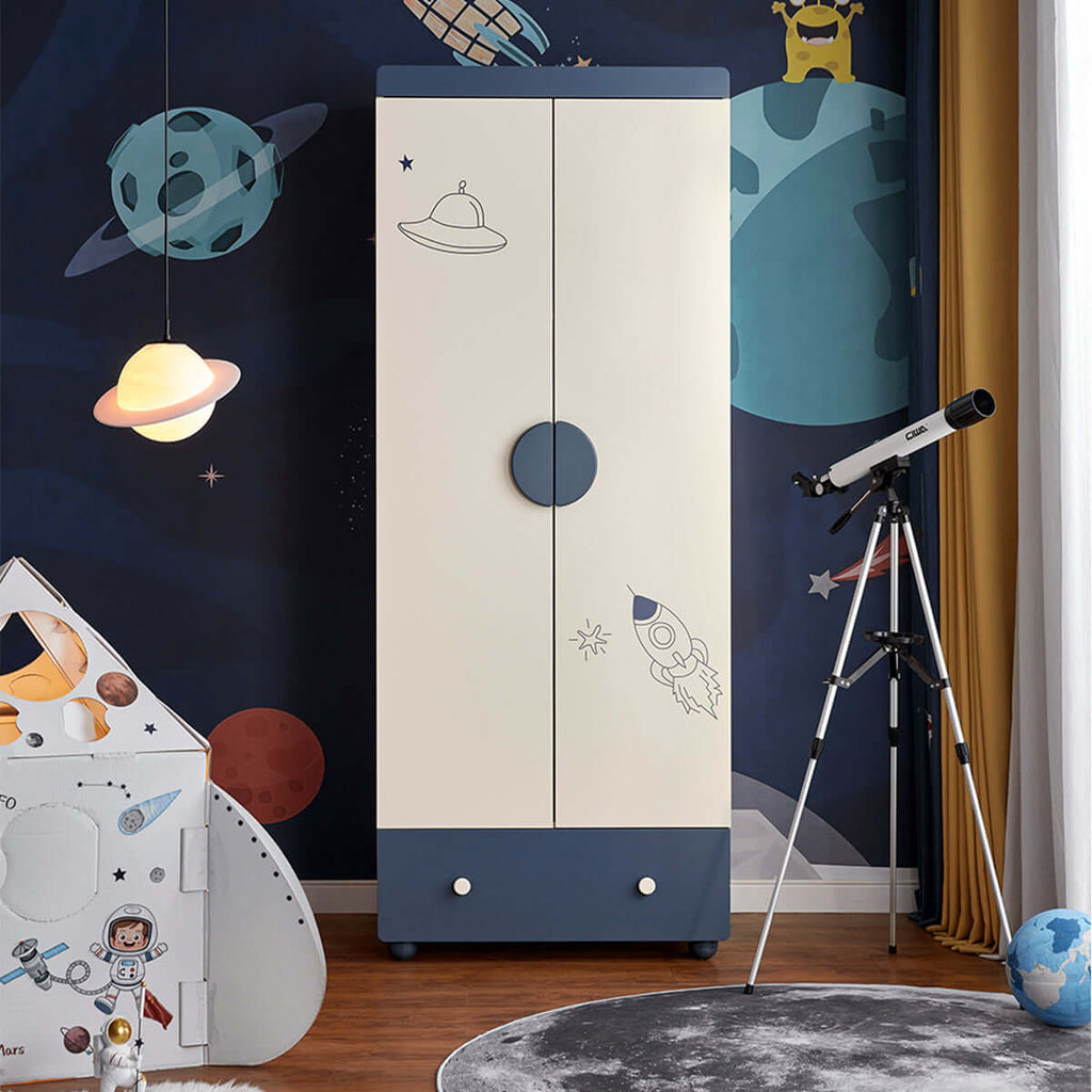 Space Boy Navy and White Wardrobe Rack-0