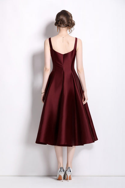 Spaghetti Strap Waist Cinching Maroon Cocktail Dress-3