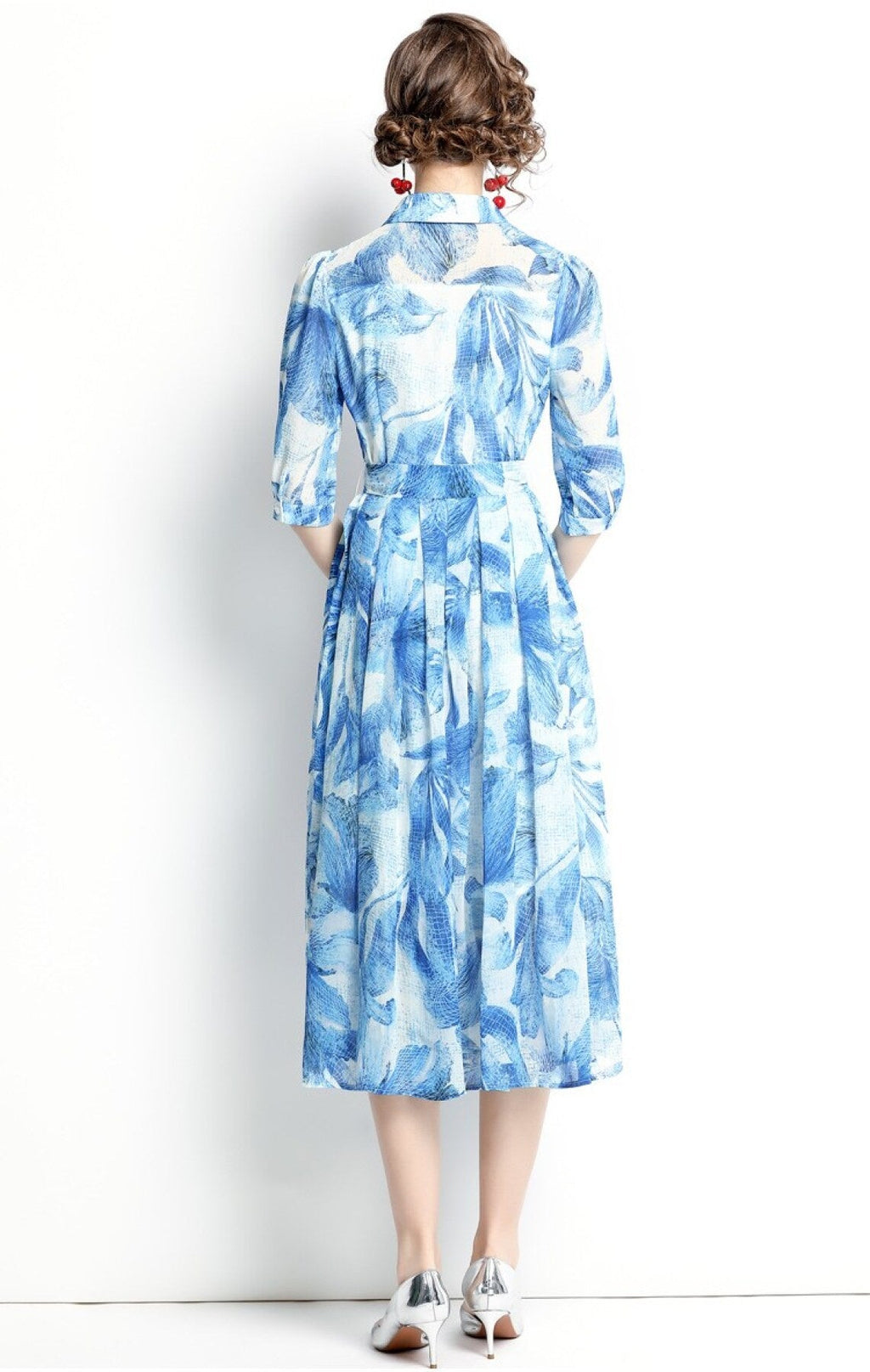 Spring Blue Floral Shirt Dress-3