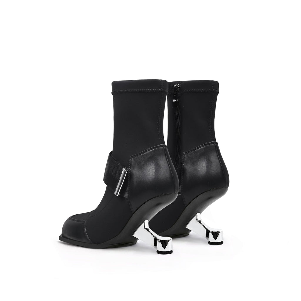 Strap Leather Sock Heel Boots-3