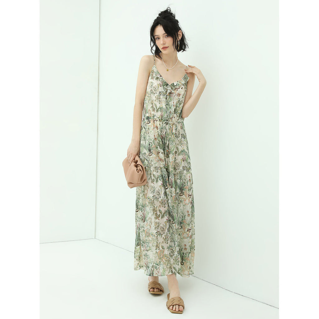 Strappy Floral Green Chiffon Maxi Dress-0