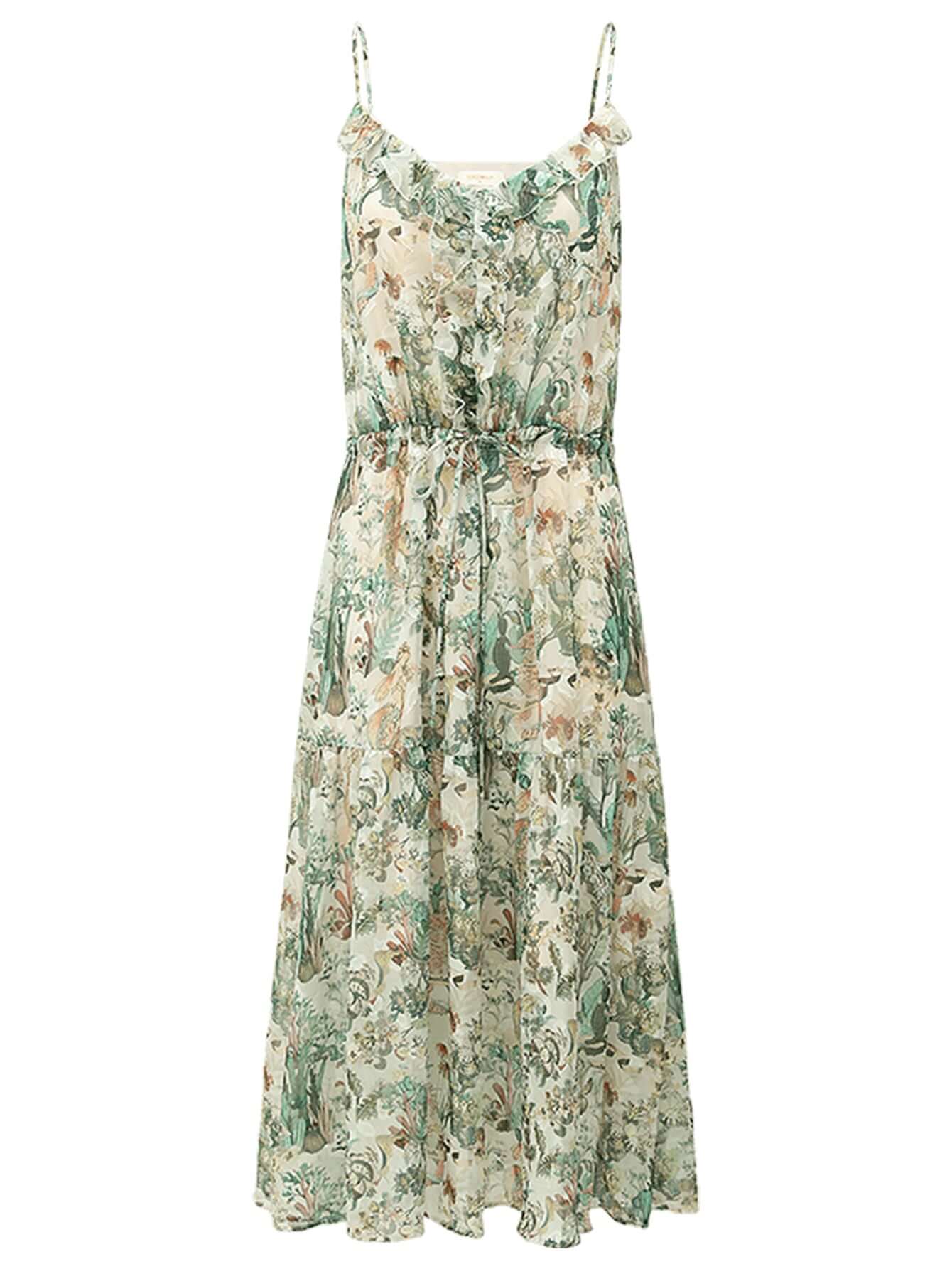 Strappy Floral Green Chiffon Maxi Dress-3
