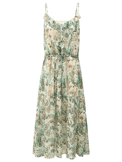 Strappy Floral Green Chiffon Maxi Dress-3