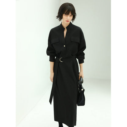 Structured Belted Black Shirt Dress-1