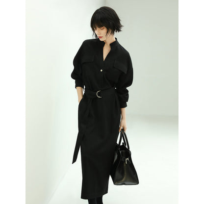 Structured Belted Black Shirt Dress-2
