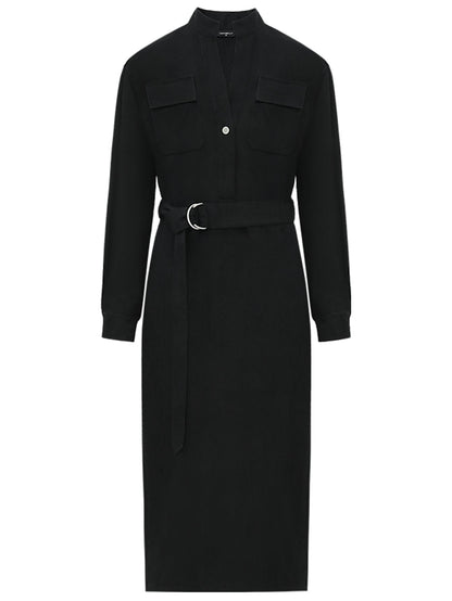 Structured Belted Black Shirt Dress-3