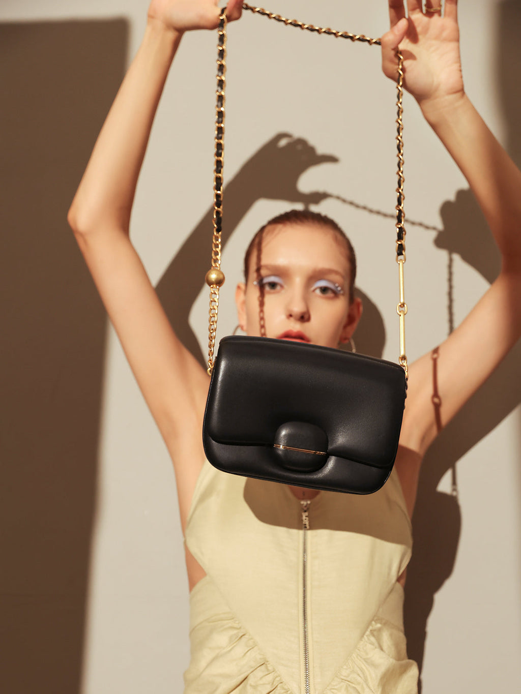 Structured Buckle Leather Shoulder Bag-4