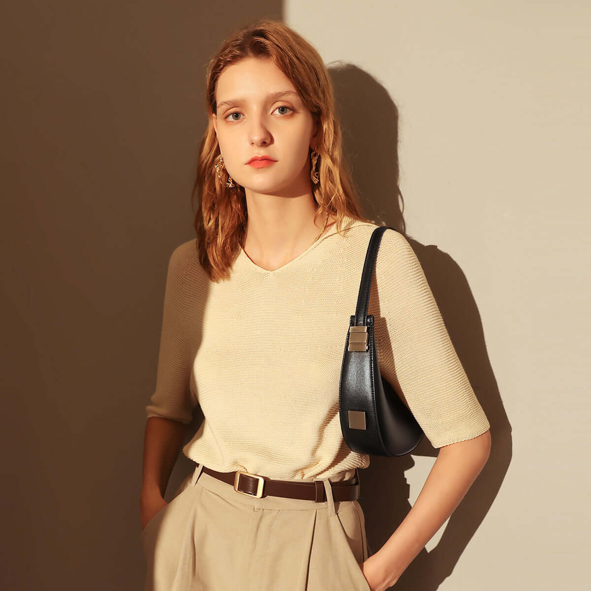 Structured Leather Crescent Moon Bag-1