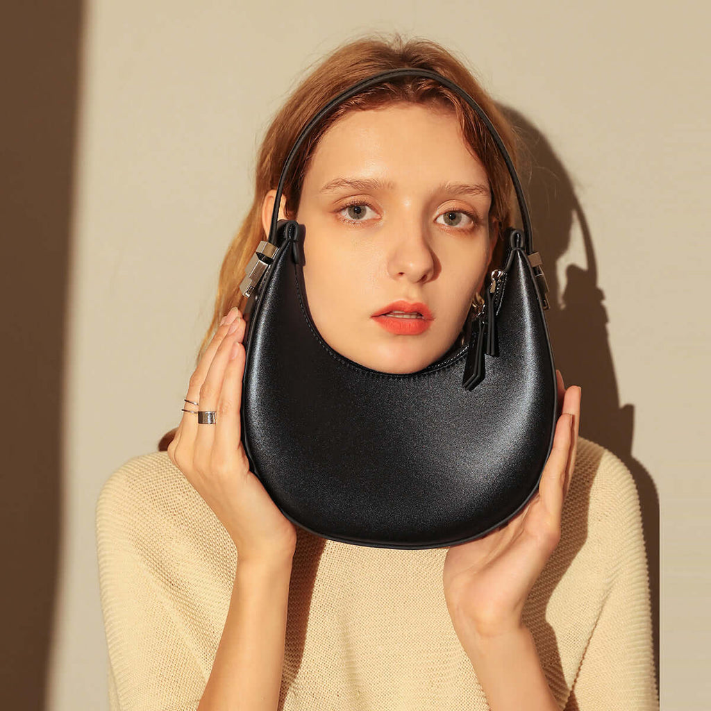 Structured Leather Crescent Moon Bag-4