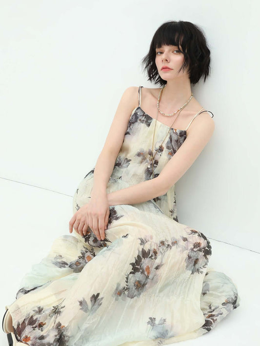 Summer Cocktail Floral Camisole Dress with Barely-There Straps-0