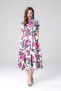 Summery Floral Midi Shirt Dress-0