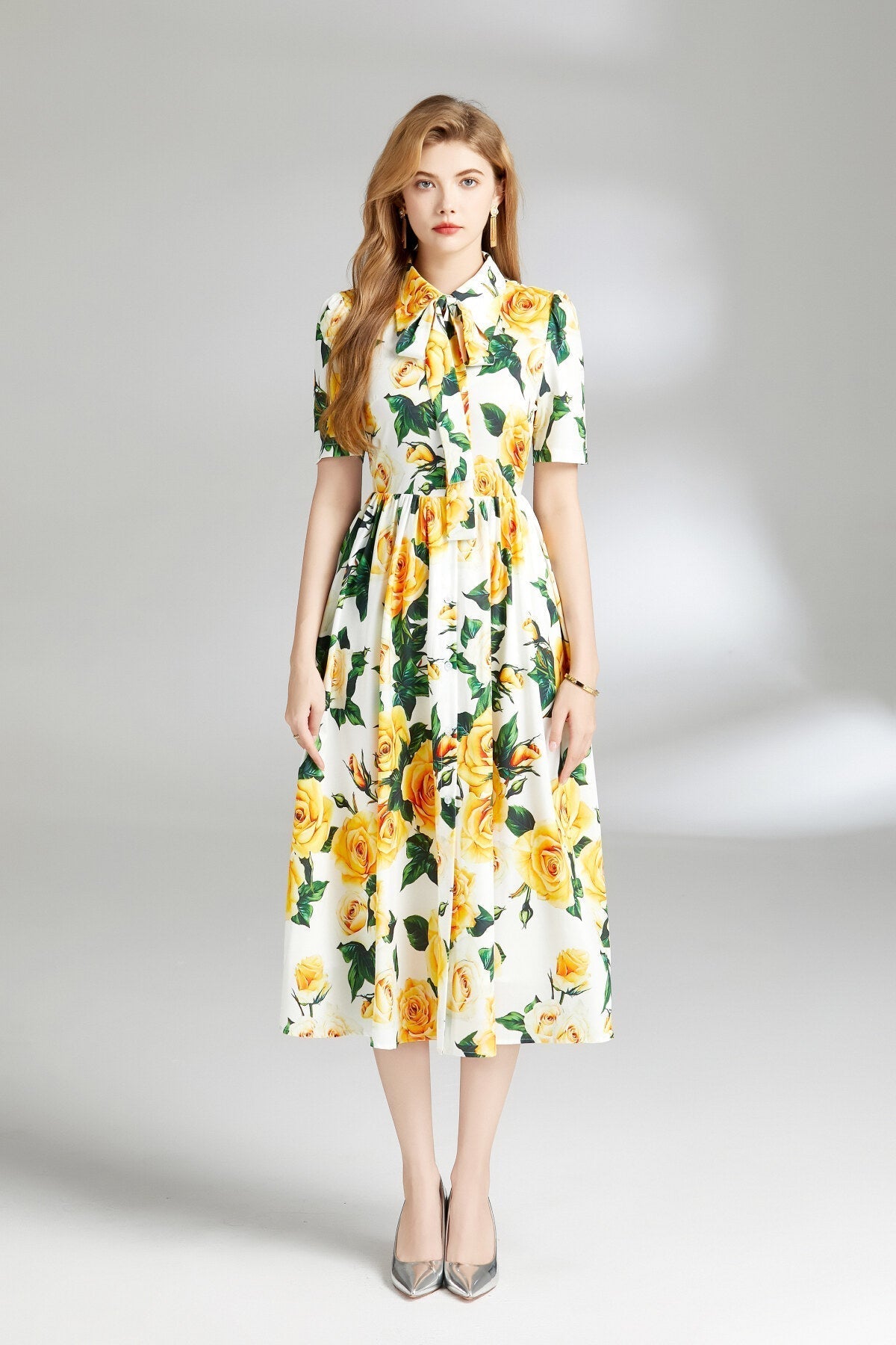 Summery Floral Midi Shirt Dress-4