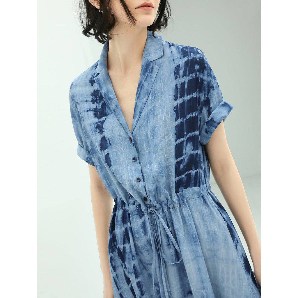 Summery Tie Dye Flowy Blue Shirt Dress-1