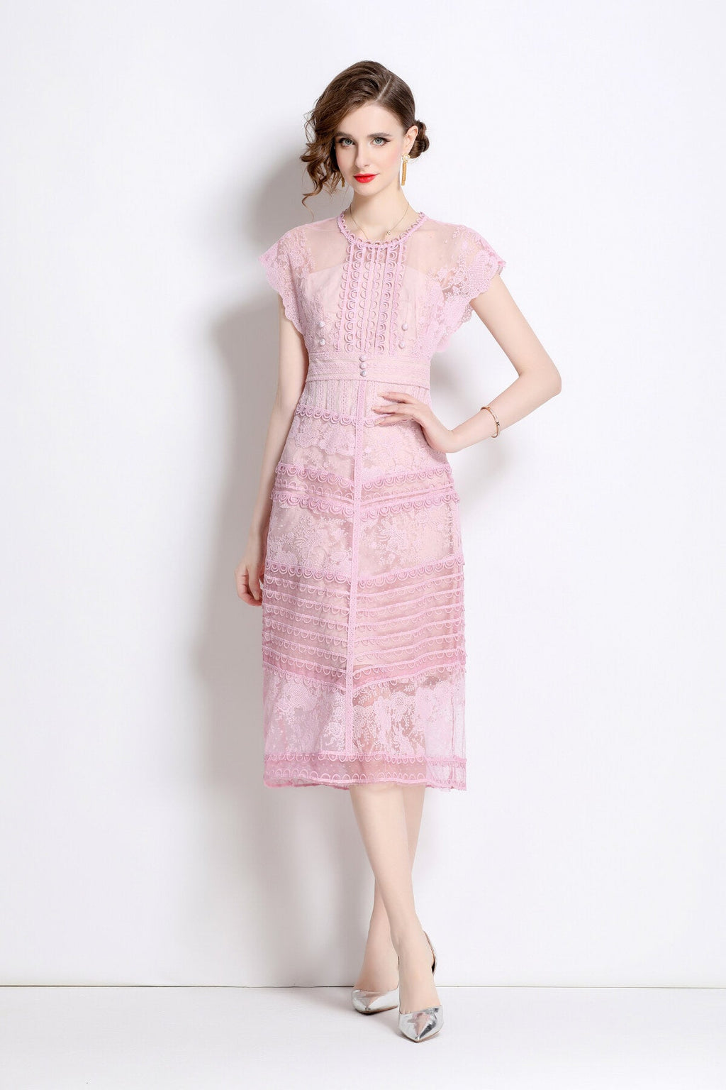 Sweet Floral Embroidered Tea Dress-0