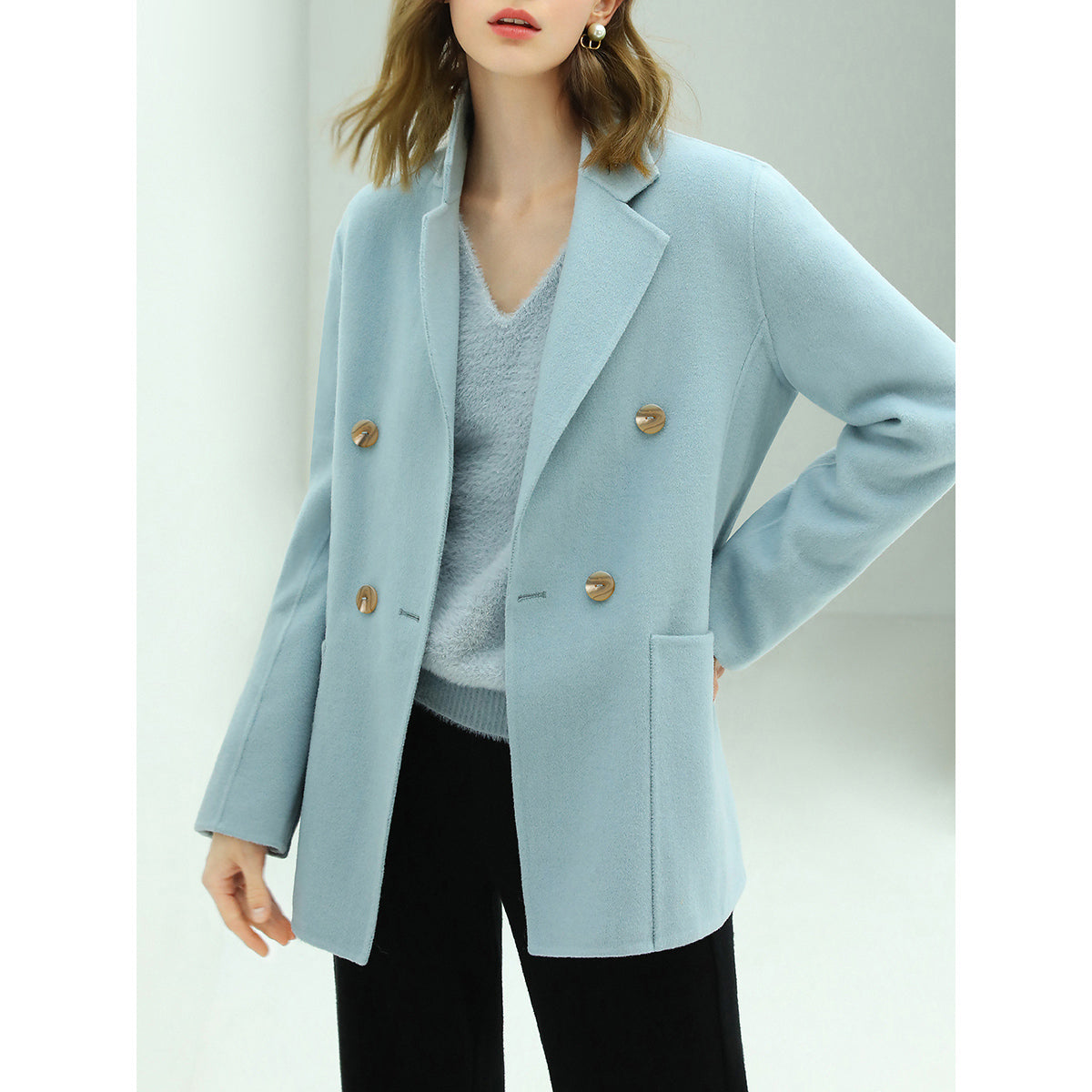 Tailored Powder Blue Double Breasted Wool Coat-2