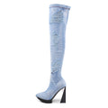 Tattered Light Denim Over-the-knee Boots-0