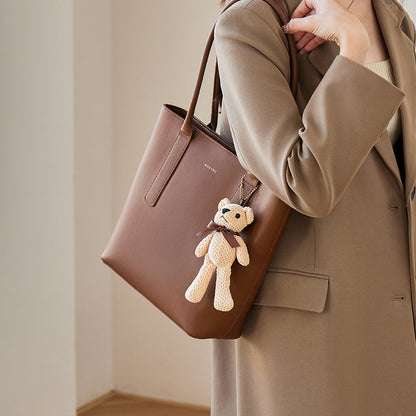 Teddy Bear Charm Brown Shoulder Tote Bag-4