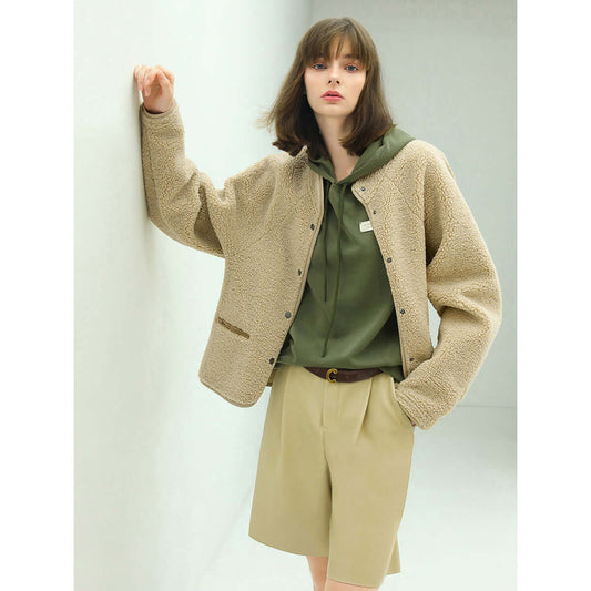 Teddy Letterman Warm Khaki Fleece Jacket-0