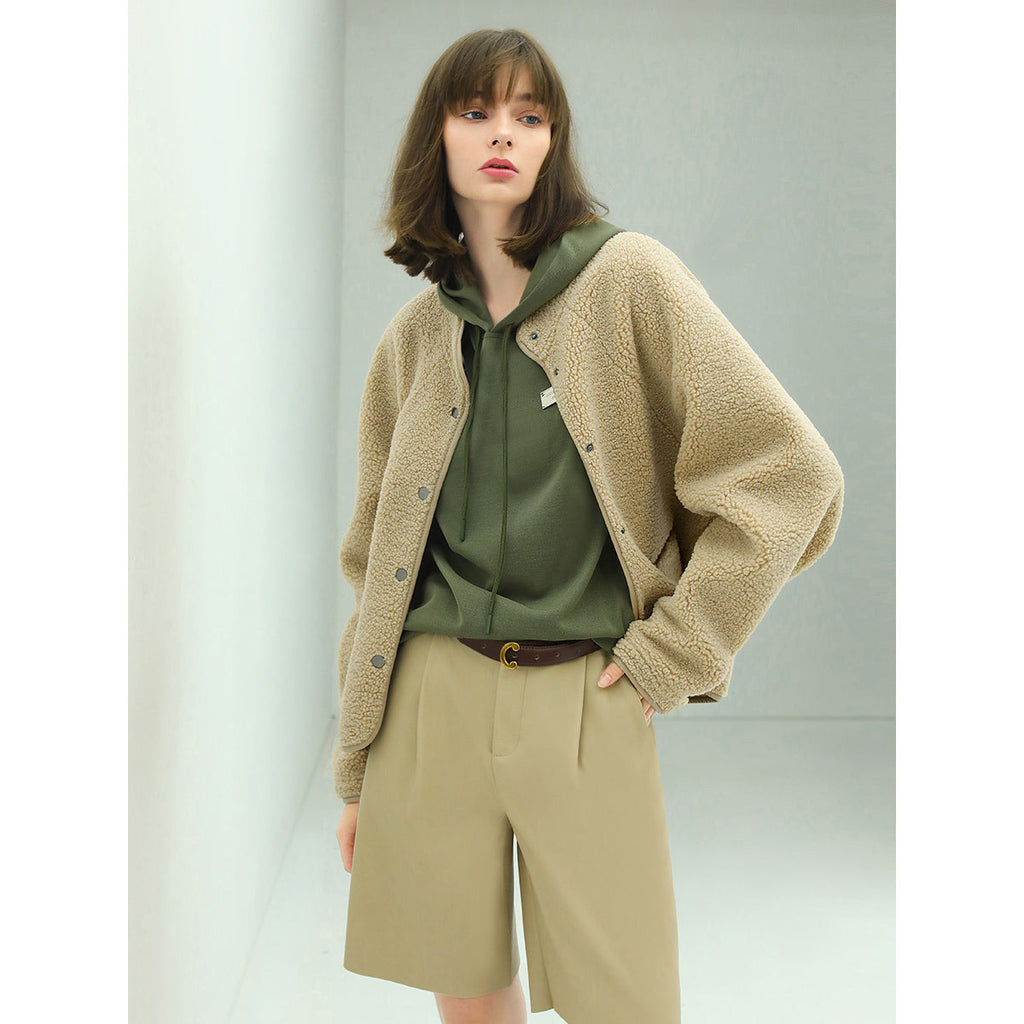 Teddy Letterman Warm Khaki Fleece Jacket-2