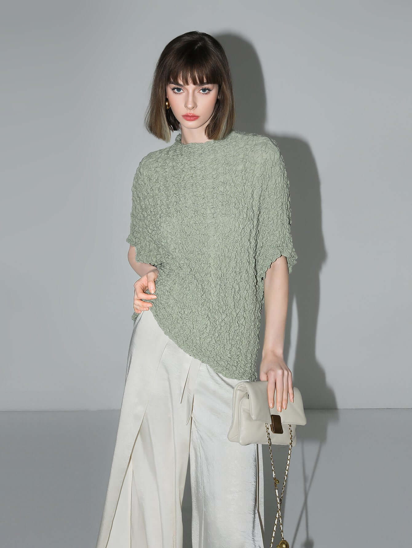 Textured Pleated Knit Batwing Top-2