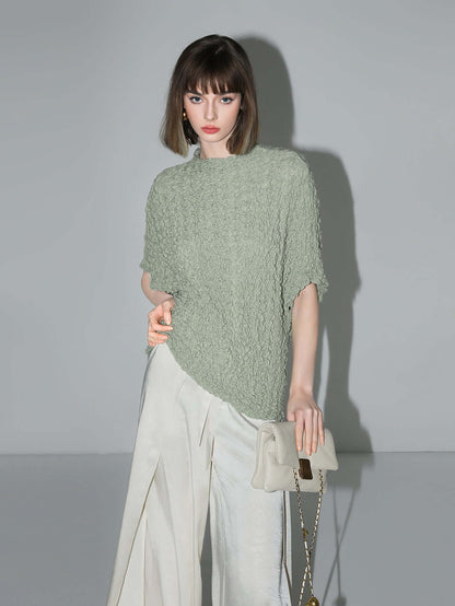 Textured Pleated Knit Batwing Top-2
