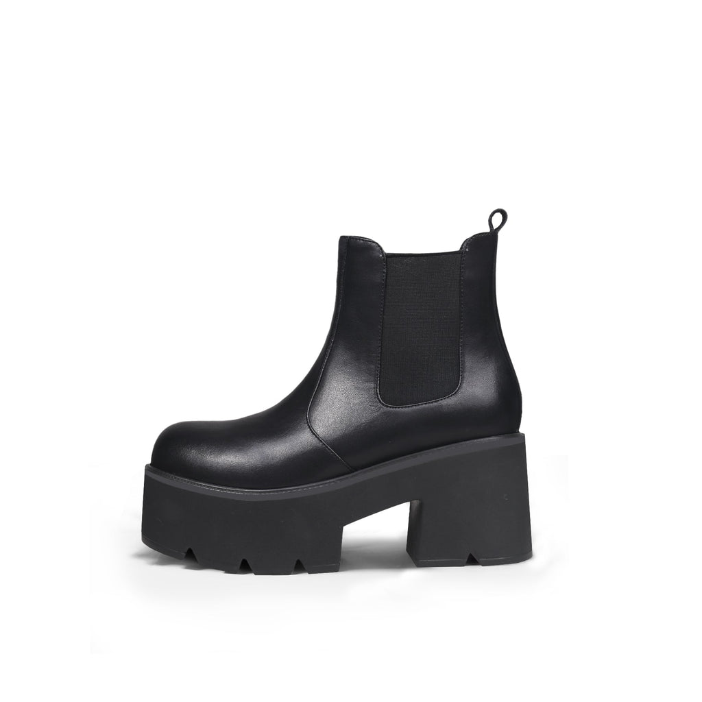 Thick Heel Paneled Black Platform Boots-0