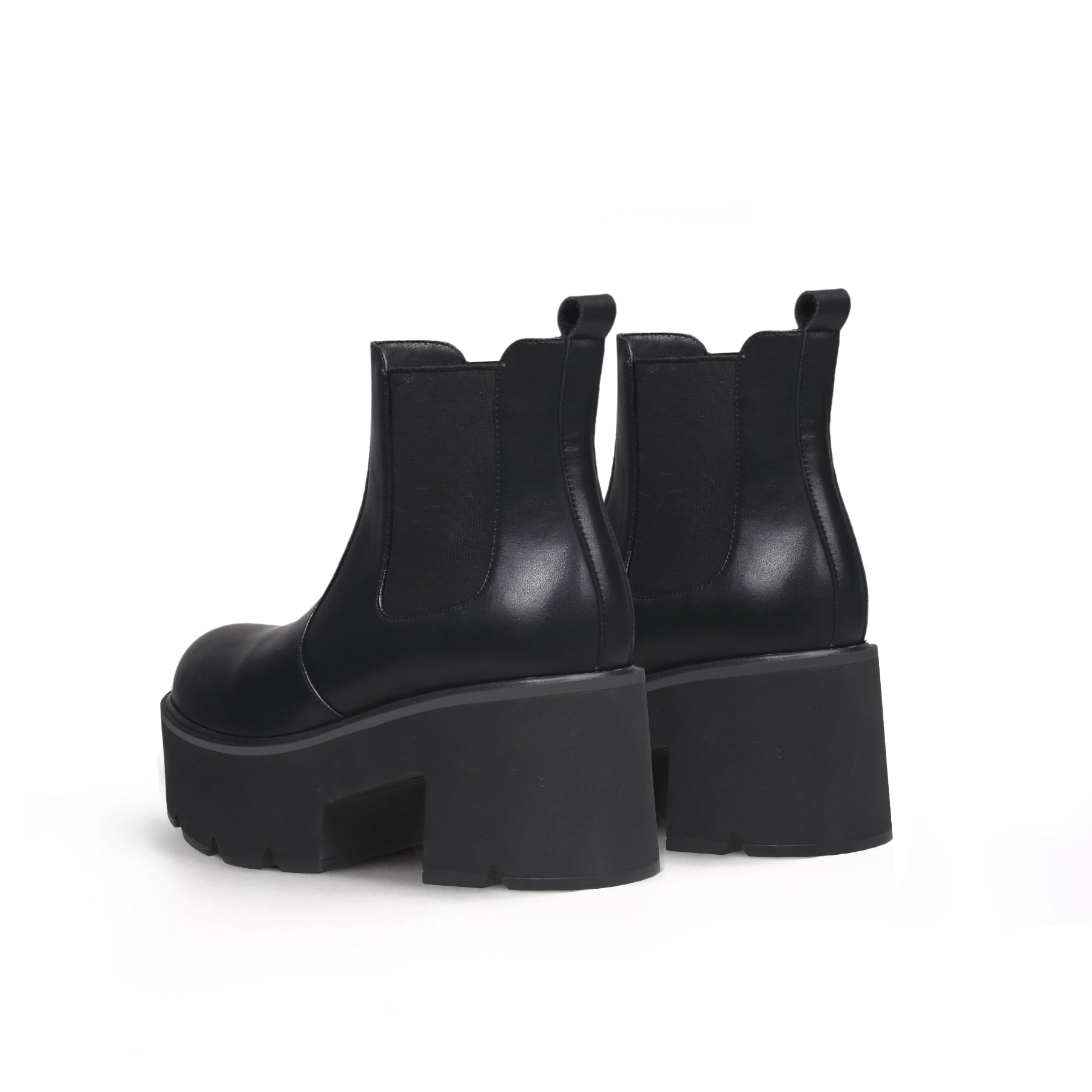 Thick Heel Paneled Black Platform Boots-3