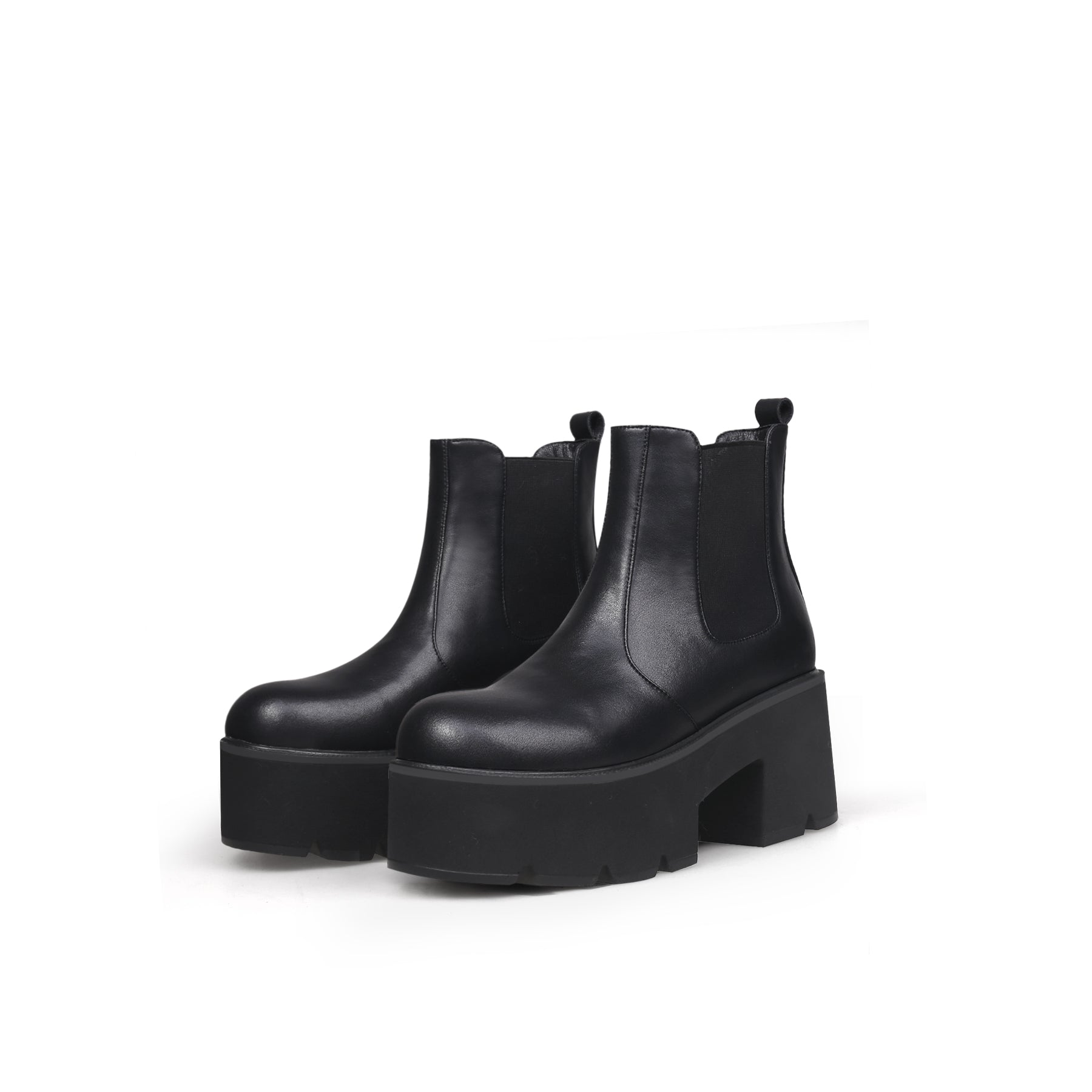 Thick Heel Paneled Black Platform Boots-4