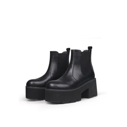 Thick Heel Paneled Black Platform Boots-4