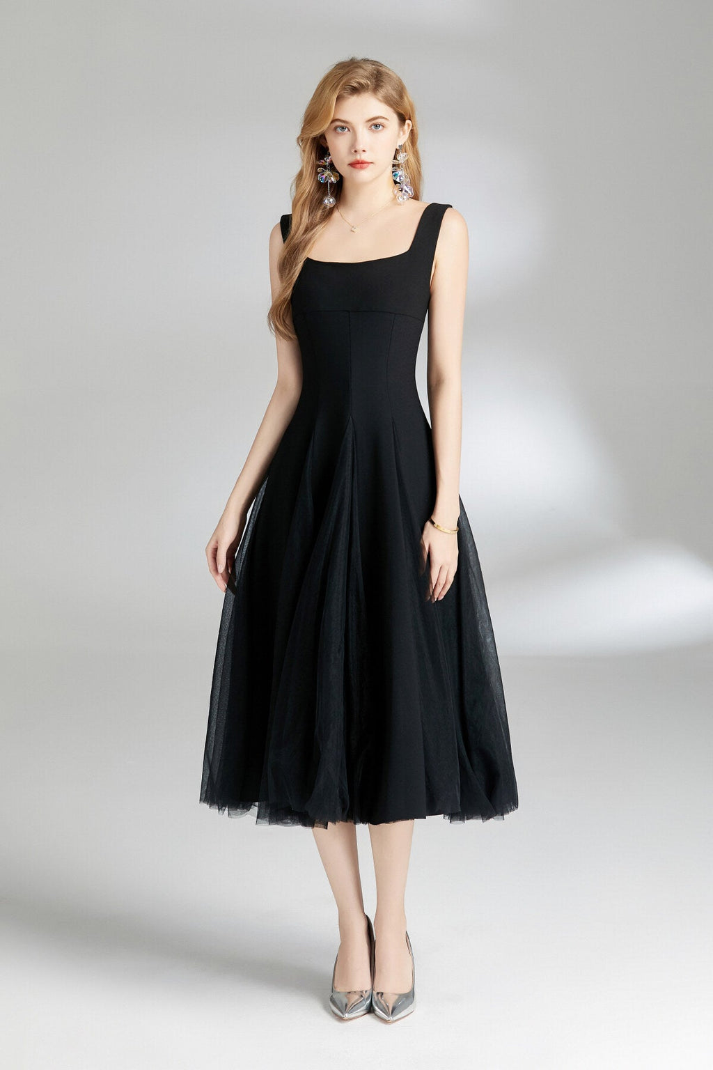 Thick Strap Tulle Puffy Fairy Midi Dress-0