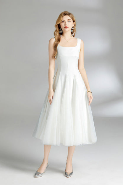 Thick Strap Tulle Puffy Fairy Midi Dress-4