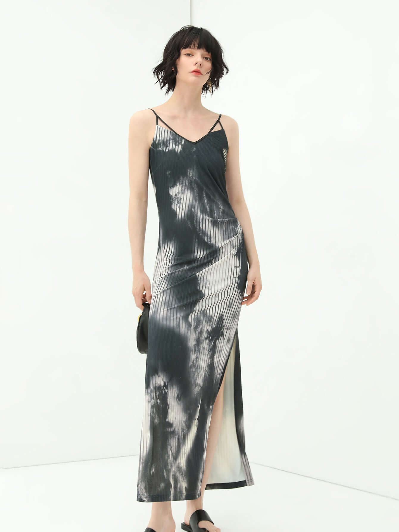 Tie-Dye Ink-Wash Black Camisole Dress-0