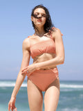 Tie-up Shoulder Coral Two piece Bikini Swimsuit-0