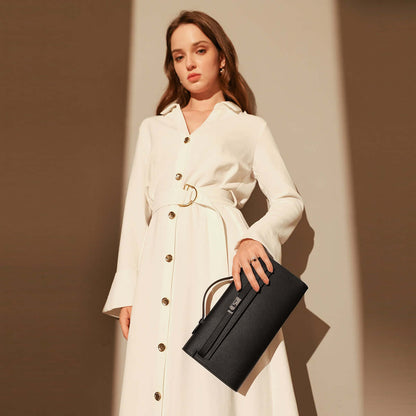 Top-Handle Leather Clutch Bag with Silver Hardware-1