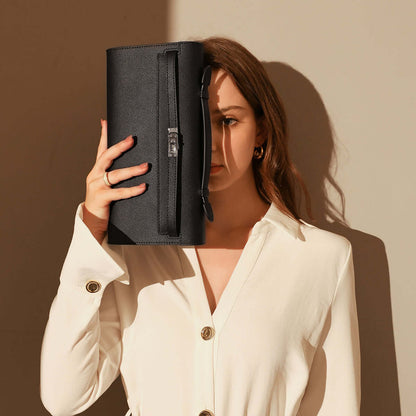 Top-Handle Leather Clutch Bag with Silver Hardware-2