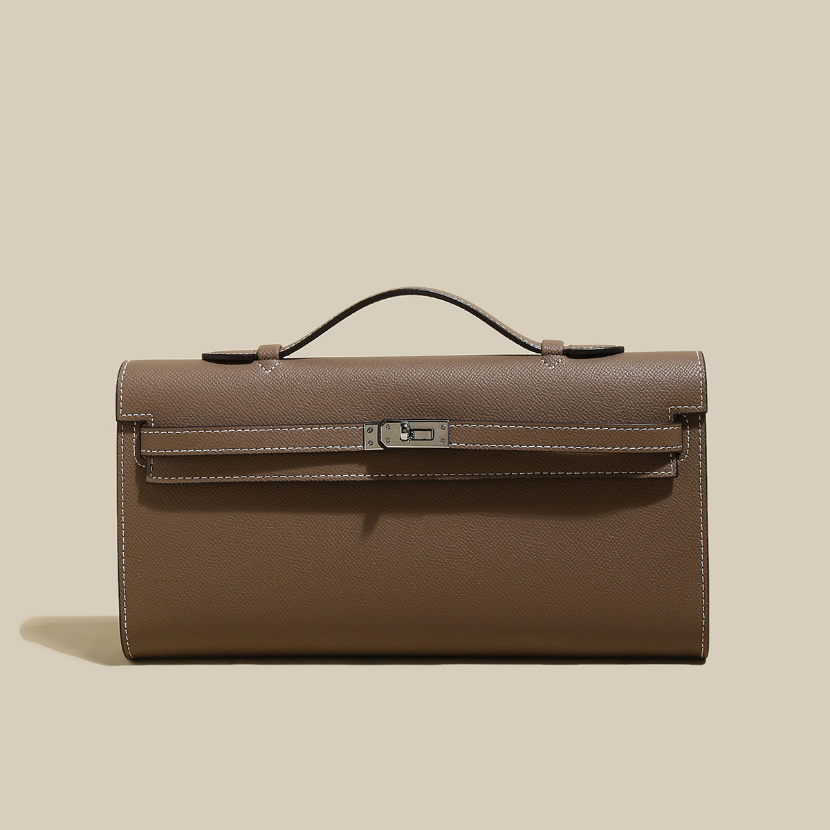 Top-Handle Leather Clutch Bag with Silver Hardware-5