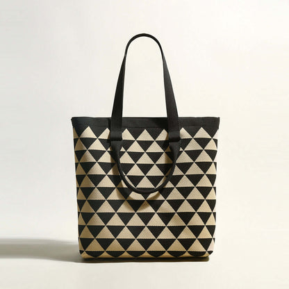 Triangle Checkered Khaki Canvas Tote Bag-0