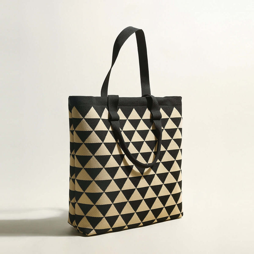 Triangle Checkered Khaki Canvas Tote Bag-1