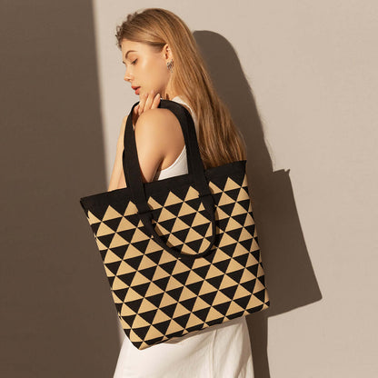 Triangle Checkered Khaki Canvas Tote Bag-3