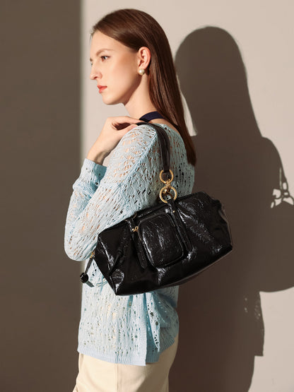 Two Way Shiny Wrinkled Leather Shoulder Bag-2