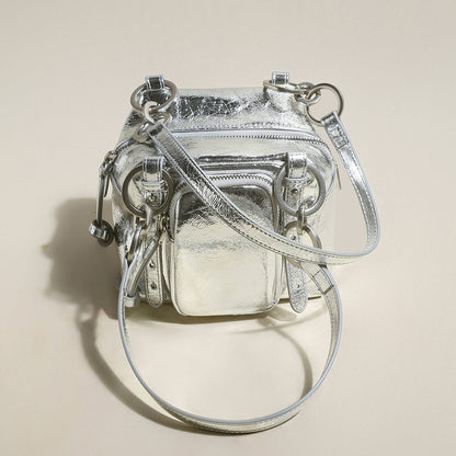 Two Way Shiny Wrinkled Leather Shoulder Bag-5