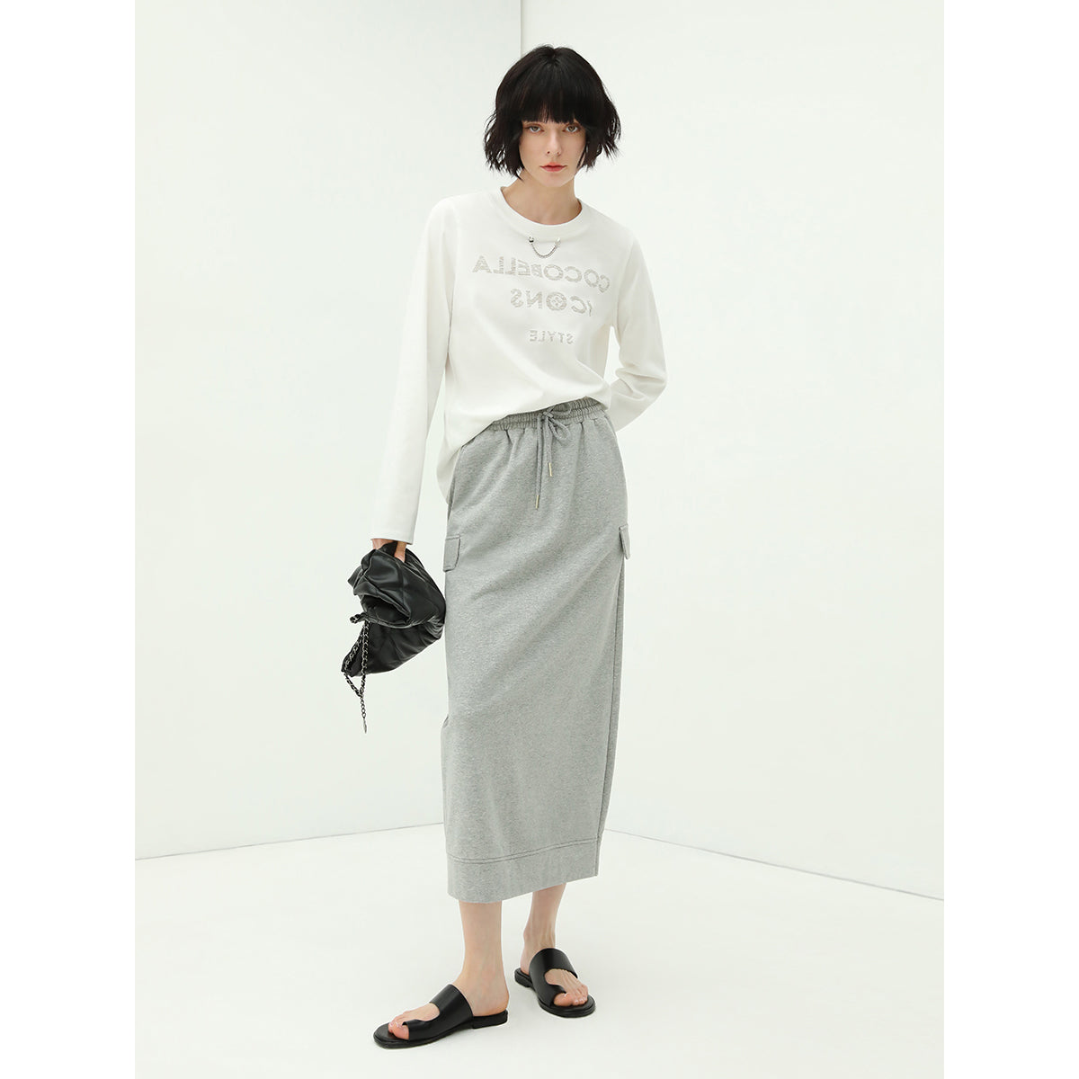 Ultimate Grey Drawstring Midi Skirt-1